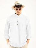 Royalscout Men'S Cotton Polyester Blend Solid Regular Fit Full Sleeve Short Kurta White White L Jm_Button_White_L