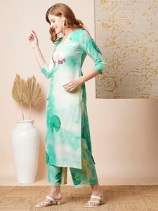 Gosriki Women'S Rayon Blend Straight Printed Kurta With Palazzo (Swans See Green-Vks04-Gs_L_See Green_Large),See Green,,B0DBM334T7