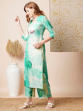 Gosriki Women'S Rayon Blend Straight Printed Kurta With Palazzo (Swans See Green-Vks04-Gs_L_See Green_Large),See Green,,B0DBM334T7
