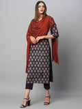 Anni Designer Women'S Cotton Blend Straight Printed Kurta With Pant & Dupatta (Chachu Blue_Xl_Blue_X-Large),Blue,XL,Cotton Blend,Regular,