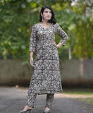 Gosriki Women'S Rayon Blend Straight Printed Kurta With Pant (Yansh Black-Gs_Xl_Black_X-Large),Black,,B0DCK641K8