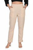 Moirai Womens Regular Fit Cotton Kurti Trousers Everyday Office Formal Casual, beige, M