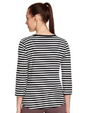 Enamor Essentials Women's Slim Fit Henley Neck 3/4th Sleeves Cotton Tee with Snap Button Placket Front & Sleeve Tab - EA29(EA29-Black/Ivory Y/D Stripe-S),Blk/Ivory Y/D Stripe