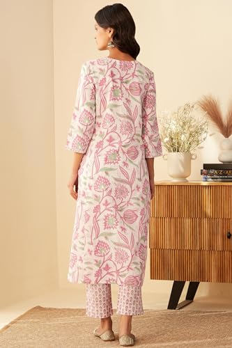Anni Designer Women'S Cotton Blend Straight Printed Kurta With Pant & Dupatta (Gojari Peach-Nw_Xxl_Peach_Xx-Large),Peach,2XL,Cotton Blend,Regular,
