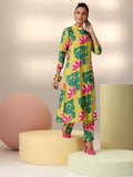Libas Womens Printed Silk Blend Co-Ord Set For Women Lime Xs