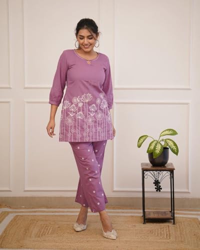 Anni Designer Women'S Cotton Blend Straight Embroidered Kurta With Pant Set (Sapna Multi_S_Multi_Small) Multicolour,Multicolour,S,Cotton Blend,Regular,Kurta