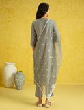 Kaari Roman Silk Womens Kurta Set (Kaaaw24Wskd-78860_Ghazal Grey,Ghazal Grey,Ghazal Grey,S