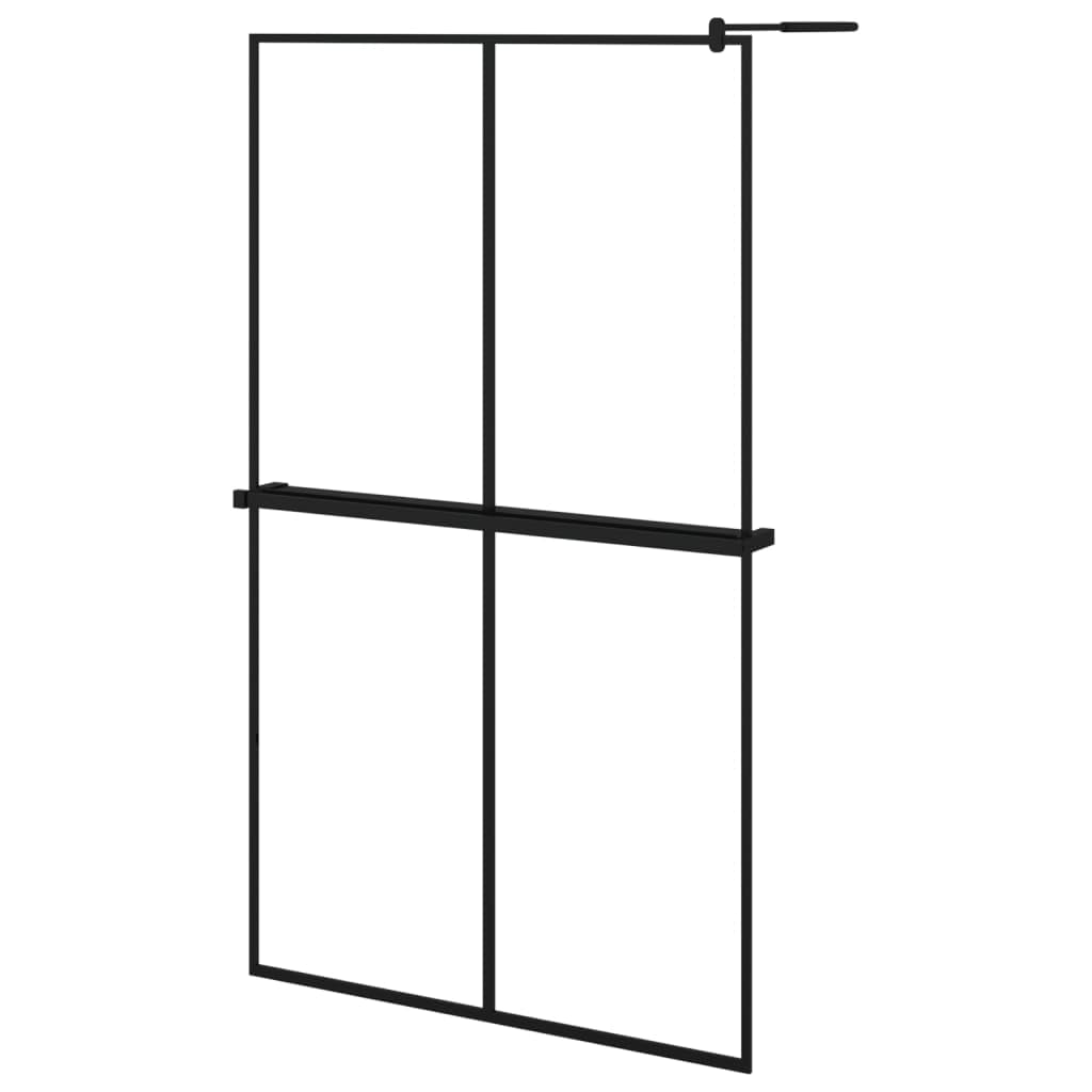 'Vidaxl Walk-In Shower Wall With Shelf | Black Esg Glass & Aluminum| Durability & Aesthetics | Adjustable & Versatile | Minimalist Design| 46.5'X74.8''