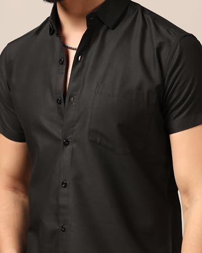 Toplot Men'S Regular Fit Solid Casual Shirt With Pocket Design With Spread Collar & Half Sleeves (Half-Pocket-5179-Black-Xl),Black,,B0CYGCNPXC