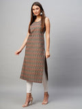 Gosriki Women'S Cotton Blend Straight Printed Kurti (Ranchi Brown-Gs_Xl_Brown_X-Large),Brown,,B0CM9HWS5M
