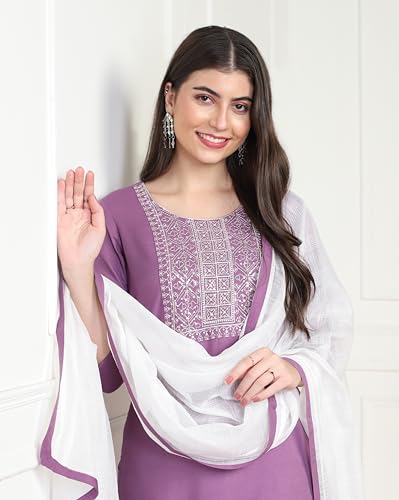 Toplot Women'S Solid Straight Kurta With Pant & Dupatta|Kurta Pant Set With Dupatta (Straight-Kurta-Pant-5197-Purple-Xxl),Purple,2,B0DCNLS6CF
