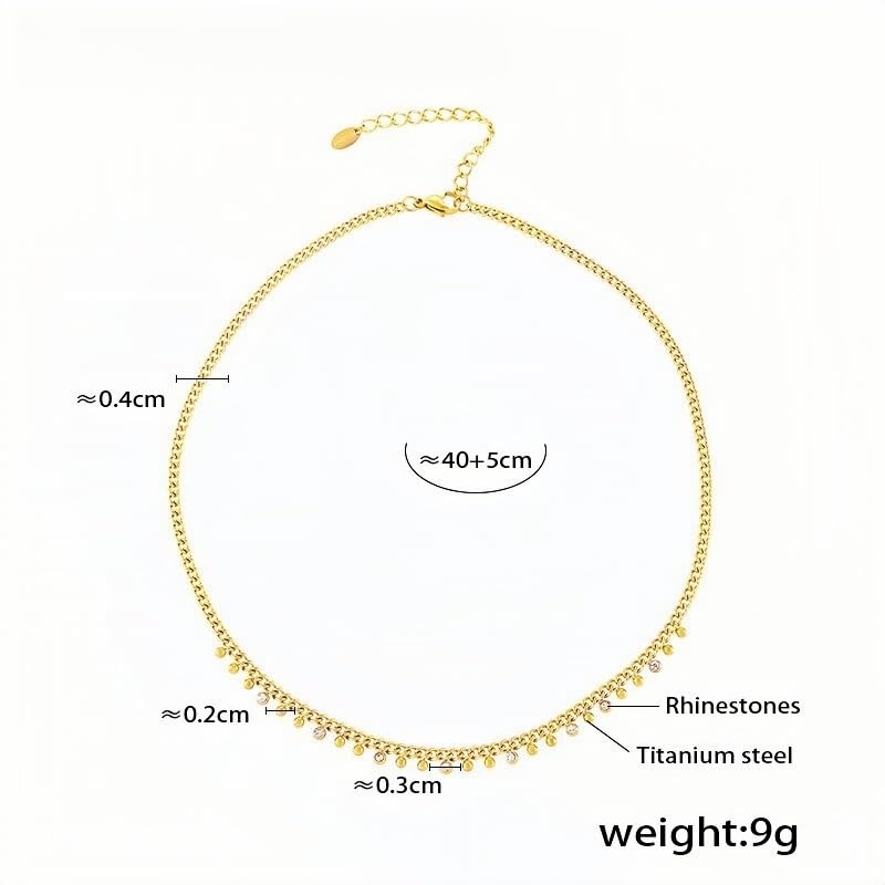 Gold Rhinestone Choker Necklace for Women 18K Gold Plated Titanium Steel Chain 40+5cm Adjustable Dainty Sparkle Jewelry for L