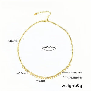 Gold Rhinestone Choker Necklace for Women 18K Gold Plated Titanium Steel Chain 40+5cm Adjustable Dainty Sparkle Jewelry for L