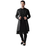 Kisah Men Peanut Layered Kurta Churidar With Nehru Jacket, Full Sleaves, Knee Length, Straight, Regular Fit, Mandarin Collar Eth