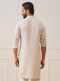 Jompers Mens Beige Sequin Embroidered Pure Cotton Kurtas (Beige, M)