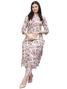 Gosriki Women'S Cotton Blend Straight Printed Kurta With Pant (Dafiya Purple-Gs_Xxl_Purple_Xx-Large),Purple,2,B0CSG5QJ3R