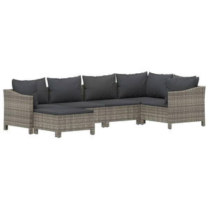 Vidaxl 6 Piece Modern Patio Lounge Set With Cushions, Gray Poly Rattan Outdoor Furniture With Stable Steel Frame, Modular Design, Comfortable Seats