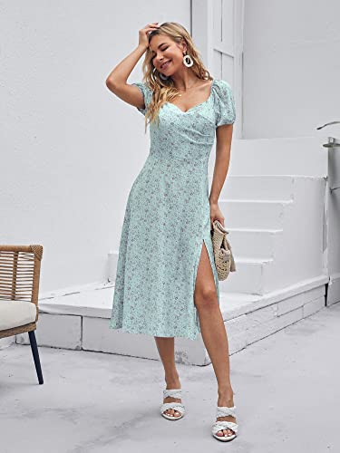 Toplot Dresses For Women Floral Print With Puff Sleeve (T-Dress-5006-Sky-S),Sky,,B0B3DDWCLL