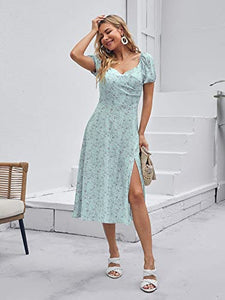 Toplot Dresses For Women Floral Print With Puff Sleeve (T-Dress-5006-Sky-S),Sky,,B0B3DDWCLL