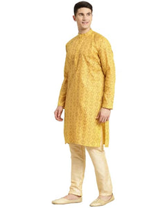 Sojanya (Since 1958 Men'S Cotton Blend Mustard Printed Only Long Kurta Mustard 2Xl