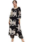 Anni Designer Women'S Cotton Blend Straight Printed Kurta With Pant (Lanka-Black-Nk_Xxl_Black_Xx-Large),Black,2XL