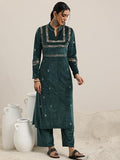 Libas Women'S Velvet Embroidered Kurta Set (48791W_Green Green Xl