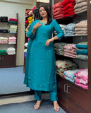 Gosriki Women'S Rayon Blend Straight Embroidered Kurta With Pant (Bloom Sky Blue-Vks01-Gs_Xl_Sky Blue_X-Large),Sky Blue,,B0DK9NN1GN