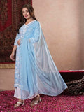 Gosriki Women'S Cotton Blend Straight Printed Kurta With Pant & Dupatta (Kausalya Sky-Gs_M_Sky Blue_Medium),Sky Blue,,B0DM1V5D86