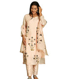Anni Designer Women'S Cotton Blend Straight Printed Kurta With Pant & Dupatta (Bursh-Peach-Nw_M_Peach_Medium),Peach,M