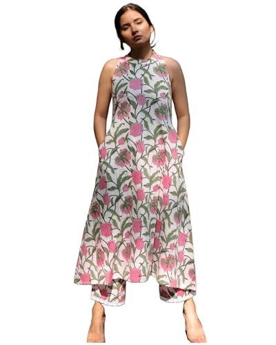 Anni Designer Women'S Rayon Blend Straight Block Printed Kurta With Pant (Gulbagh Multi_Xxl_White_Xx-Large),White,2XL