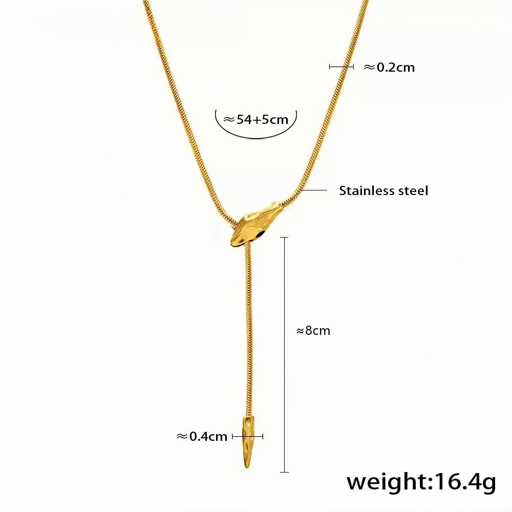 Gold Snake Chain Necklace for Women 18K Gold Plated Stainless Steel Adjustable Lariat Design (54cm+5cm)  Animal Pendant Jewel