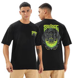 Kyda Kids Men'S 100% Pure Cotton Relaxed Fit Drop Shoulder Premium Front & Back Printed Black Oversized T-Shirt For Summer - Sma