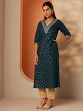Libas Women'S Silk Blend Straight Kurta (29813_Teal