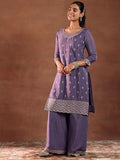 Libas Women'S Silk Blend Embroidered Kurta Set (49221 Purple Purple L