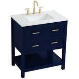 Elegant Decor Sinclaire 30 Single Quartz Top Bathroom Vanity In Blue