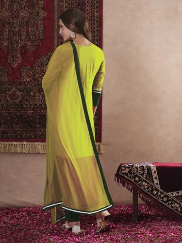 Anni Designer Women'S Rayon Viscose Straight Solid Kurta With Pant & Dupatta (Panai Mehandi_Xxl_Mehandi_Xx-Large),Mehandi,2XL,Rayon,Casual,