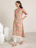 Libas Women'S Silk Blend Floral Printed Straight Kurta (29425O_Pink_L)