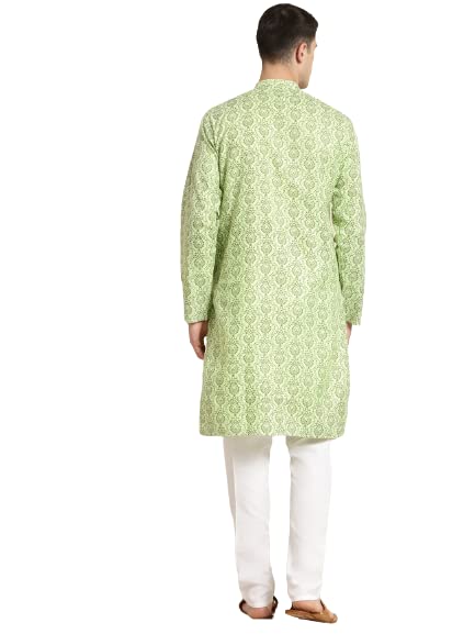 Sojanya (Since 1958 Men'S Cotton Blend Pista Green Printed Only Long Kurta Pista Green L