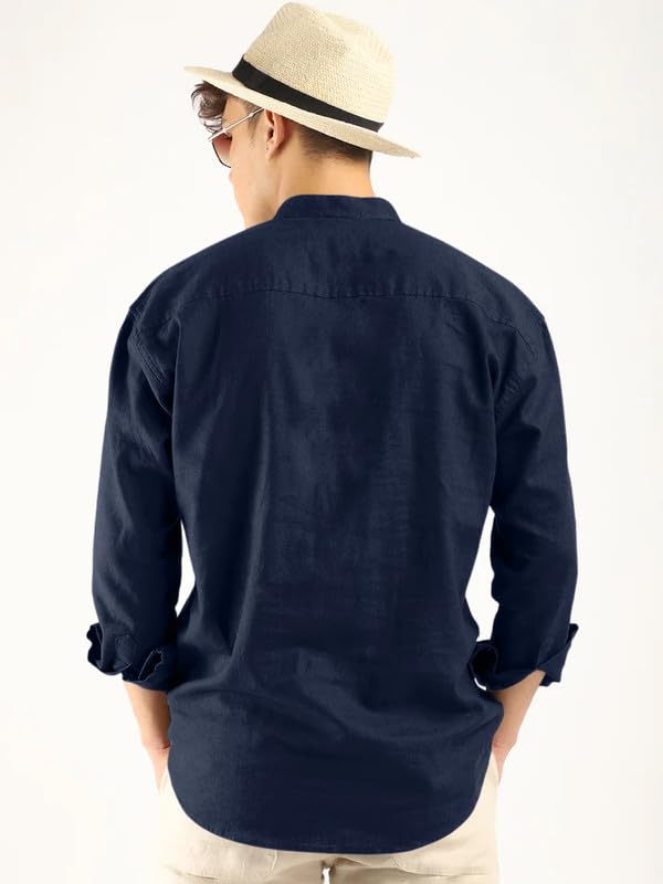 Royalscout Men'S Cotton Polyester Blend Solid Regular Fit Full Sleeve Short Kurta Navy Navy L Jm_Button_Navy_L