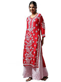 Gosriki Women'S Cotton Blend Chikankari Embroidered Straight Kurta (Pot-Red-Gs_Xl_Red_X-Large),Red,,B0CD7S1LDX