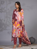 Anni Designer Women'S Rayon Blend Printed Straight Kurta With Pant & Dupatta (Khissu Wine_S_Wine_Small),Wine,S,Rayon Blend,Regular,Kurta, Scarf