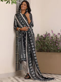 Libas Womens Printed Silk Blend Straight Kurta With Salwar And Dupatta Black Xl