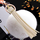 Dorron Iaccessories Pompom Tassel Fluffy Faux Fur Keychain | Key Ring For Girls Bag Scooty Bike Car Keys (White)