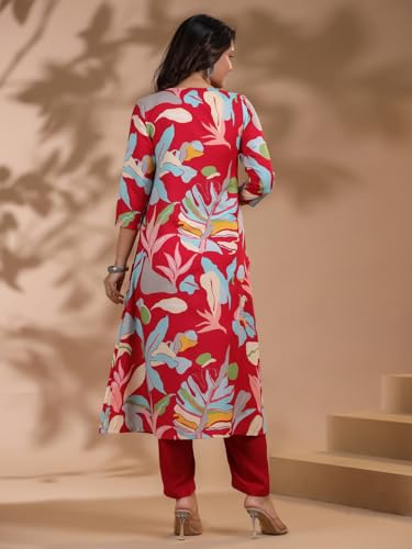 Anni Designer Women'S Rayon Blend Straight Printed Kurta With Pant (Jonaki Pink_S_Pink_Small),Pink,S,Rayon Blend,Regular,Kurta