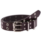 Carl Vinson Star MultiHole Wide Leather Belt For Women With Design Pattern Brown