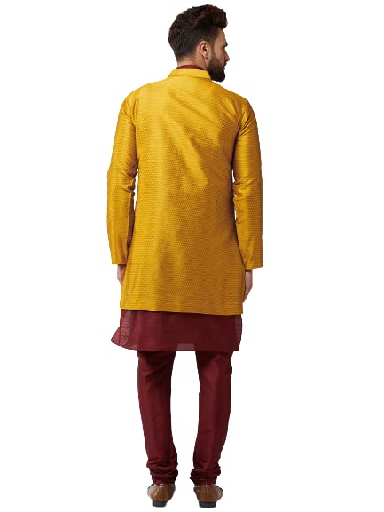 Sojanya (Since 1958 Men'S Silk Blend Maroon Kurta Churidaar Pyjama & Mustrad Jacket Combo Size 40