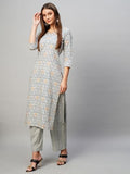 Anni Designer Women'S Cotton Blend Straight Printed Kurta With Pant (Pat 11 Blue_Xxl_Blue_Xx-Large),Blue,2XL,Cotton Blend,ANNI DESIGNER Women's Cotton Blend Straight Printed Kurta with Pant (PAT 11),