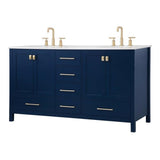 Elegant Decor Irene 60 Solid Wood And Stone Double Bathroom Vanity In Blue