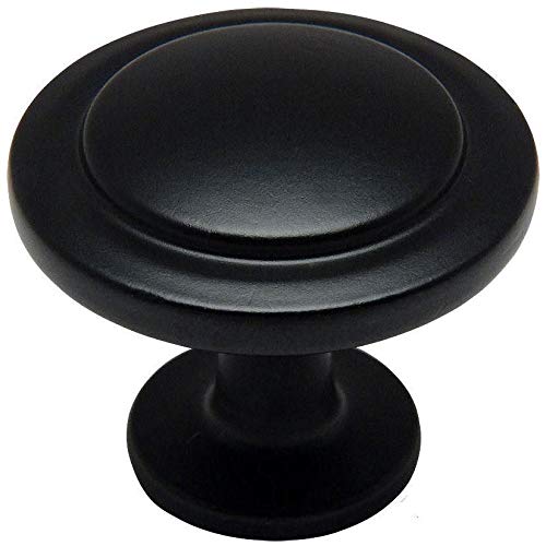 10 Pack - Cosmas 5560FB Flat Black Cabinet Hardware Round Knob - 1-1/4 Diameter