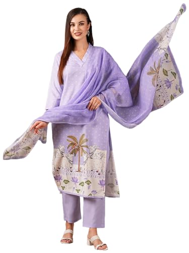 Gosriki Women'S Cotton Blend Straight Printed Kurta With Pant & Dupatta (Gosala Purple-Nw-Gs_Xl_Purple_X-Large),Purple,,B0D5VK4PY2